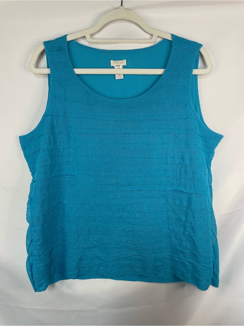 Chicos turquoise casual blouse/tank top. Very bright and lacy like.